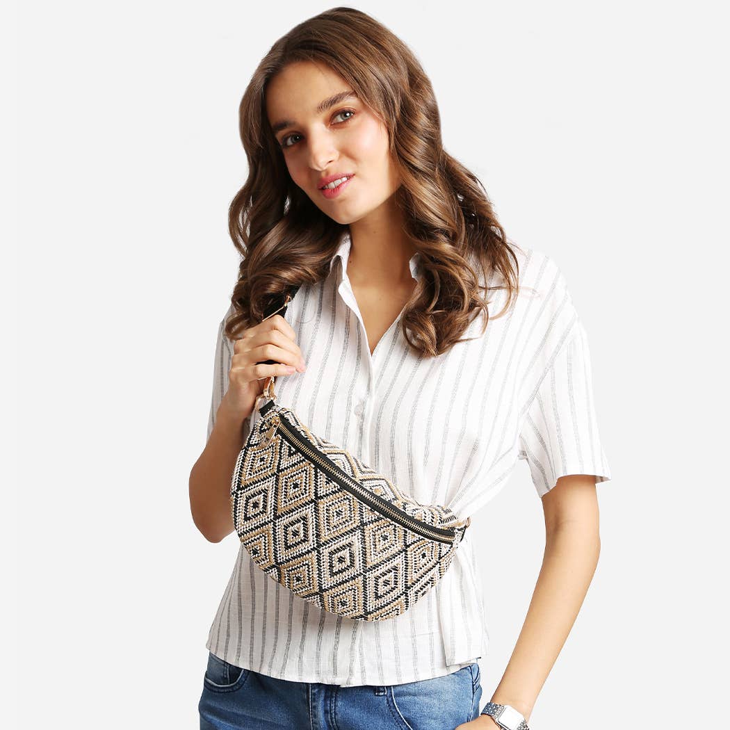 Diamond Pattern Adjustable Crossbody Belt Bag