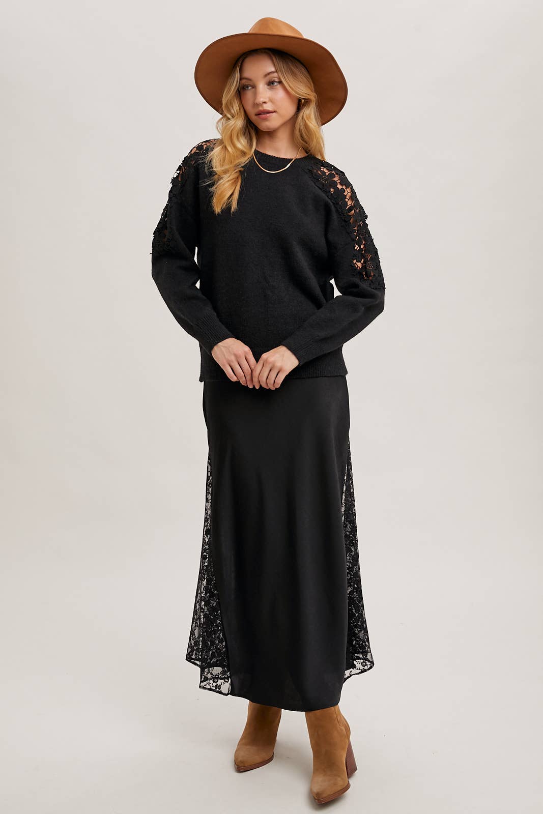 CROCHET CONTRAST KNIT SWEATER PULLOVER