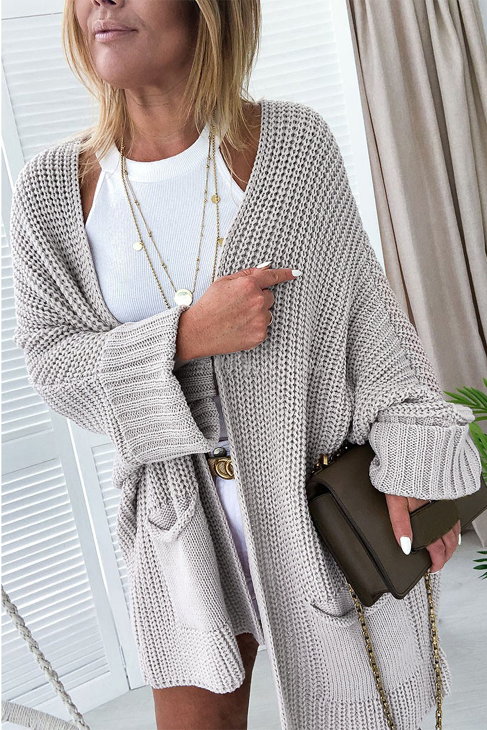 Oversized Fold Over Sleeve Open Front Cardigan