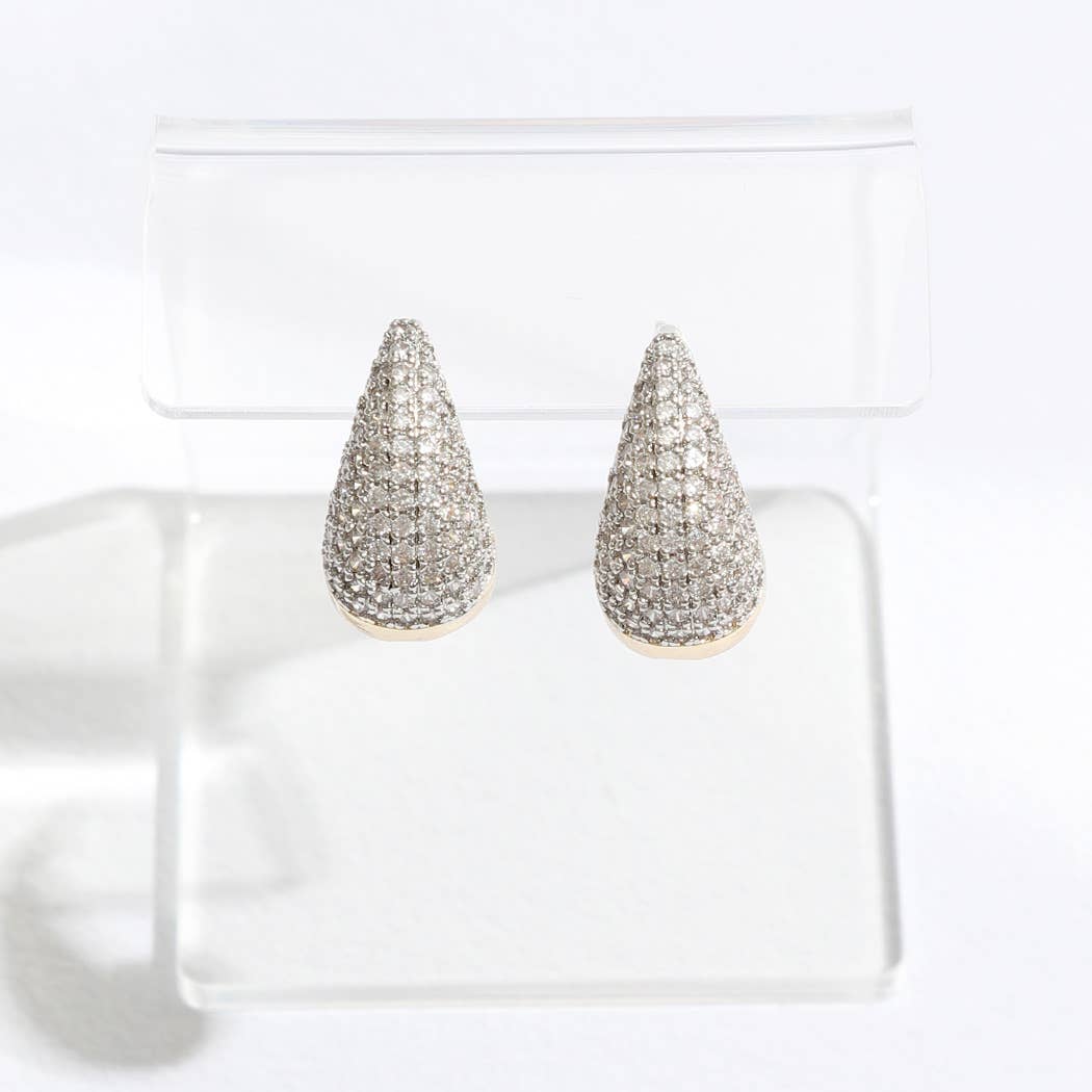 Water Drop Shape CZ Pave Two Tone Post Earrings