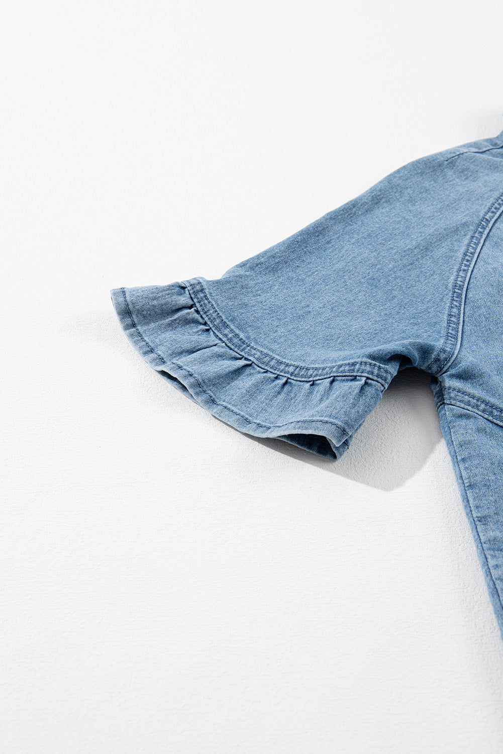 Light Blue Frilled Short Sleeve Button Up Loose Denim Shirt Dress