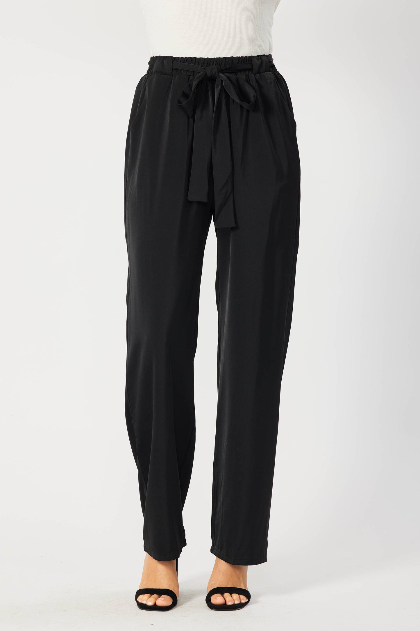 SATIN TROUSER FEATURING BELT AMD ELASTIC WAIST BAND