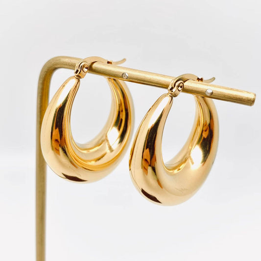 Geometric Gold Plated Stainless Steel Huggie Earrings - FGS
