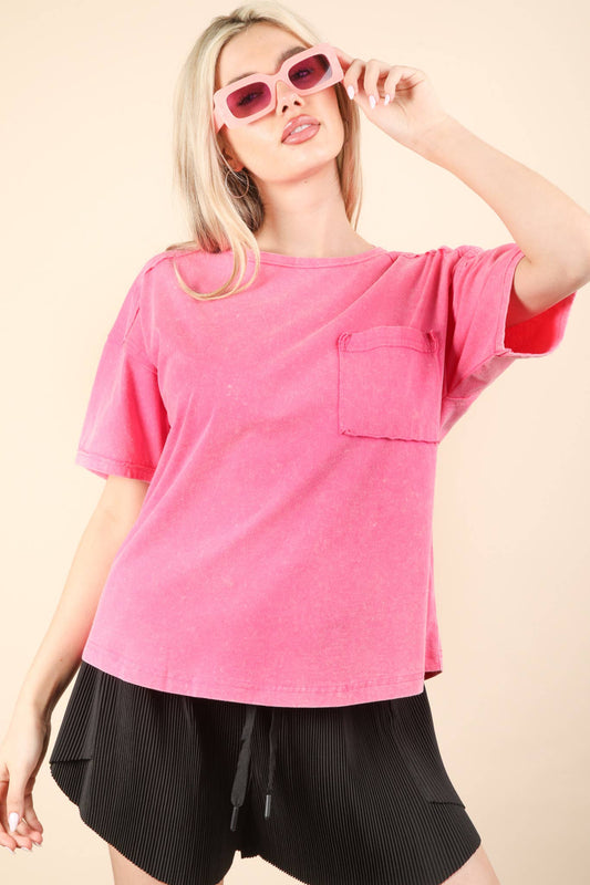 PLUS SIZE Short Sleeve Washed Knit Pocket Tee