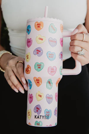 CANDY HEART VALENTINE'S TUMBLER CUP W/ HANDLE