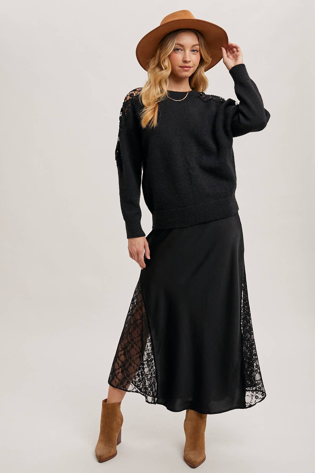 CROCHET CONTRAST KNIT SWEATER PULLOVER