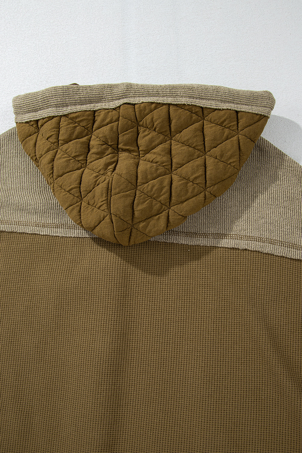 Quilted Textured Patchwork Loose Fit Hooded Jacket