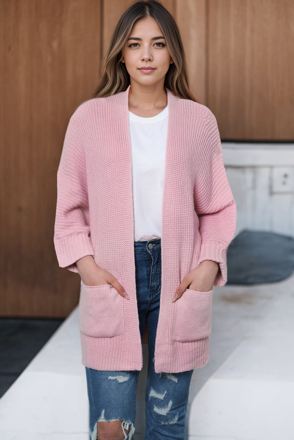 Oversized Fold Over Sleeve Open Front Cardigan