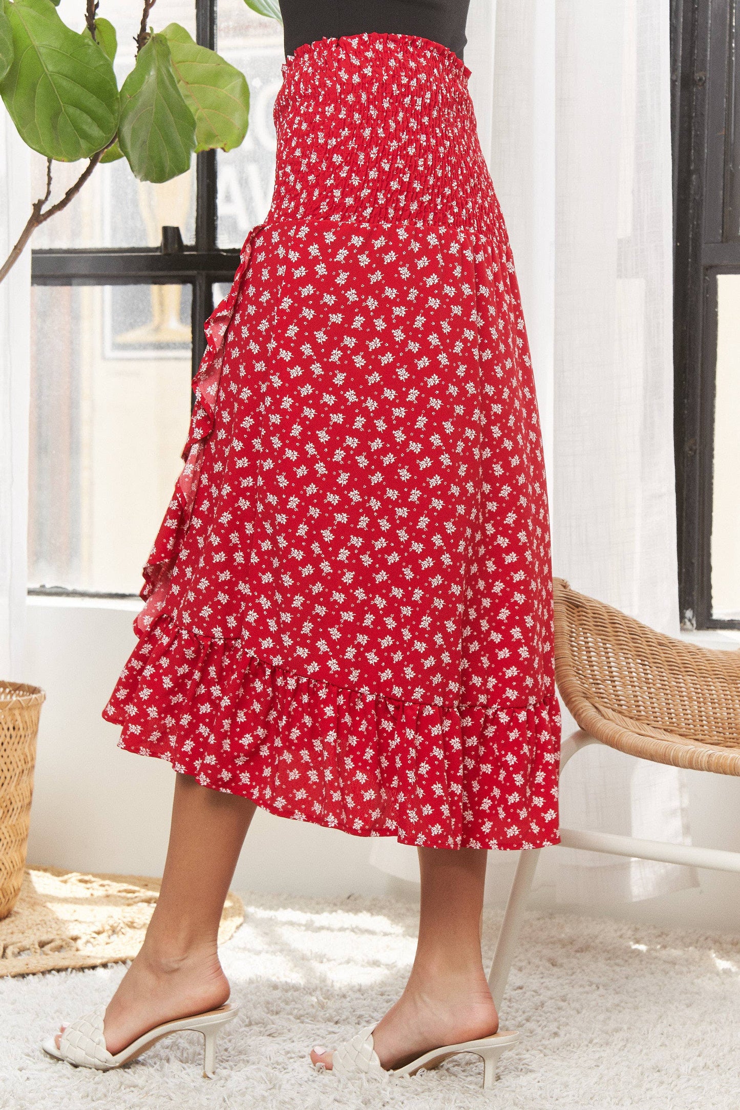 SMOCKING TOP FLORAL WRAP DRESS