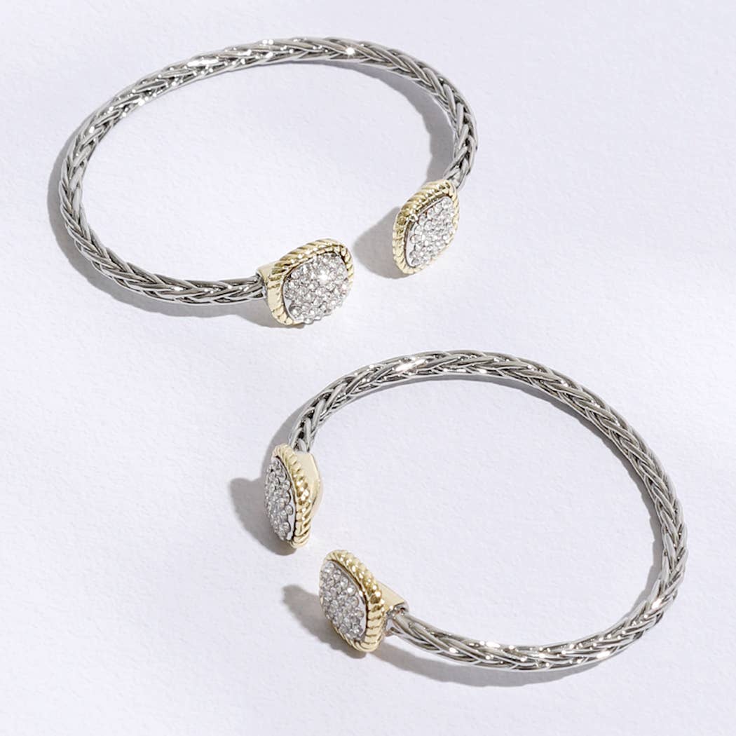 CZ Square Edge Designed Braided Bangle Bracelet