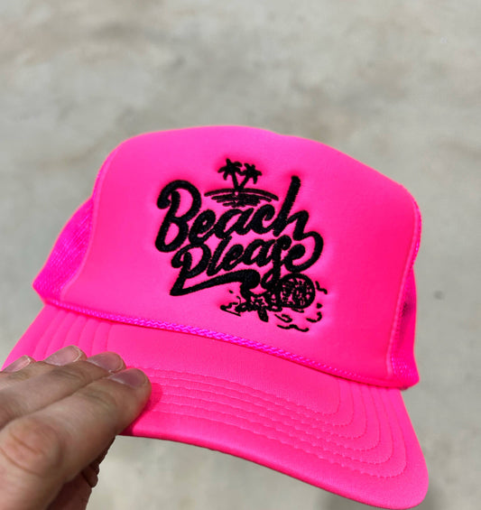 Beach Please Neon Pink Trucker | Summer Truckers | Trending