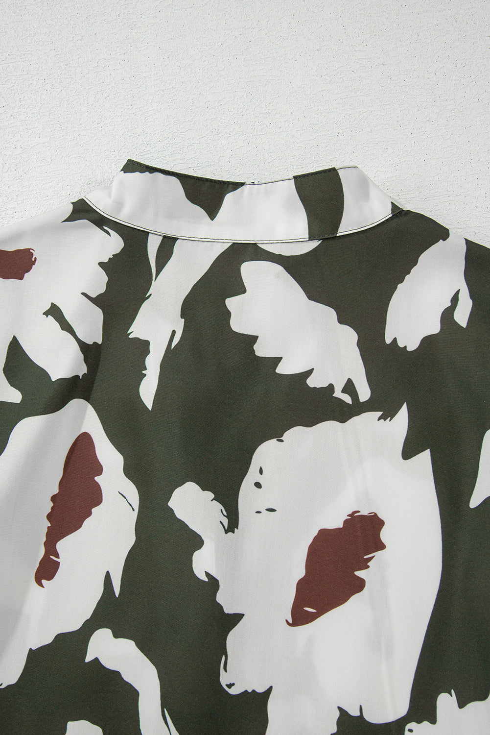 Four Leaf Clover Abstract Floral Print Puff Sleeve Half Button Blouse (In Shop)