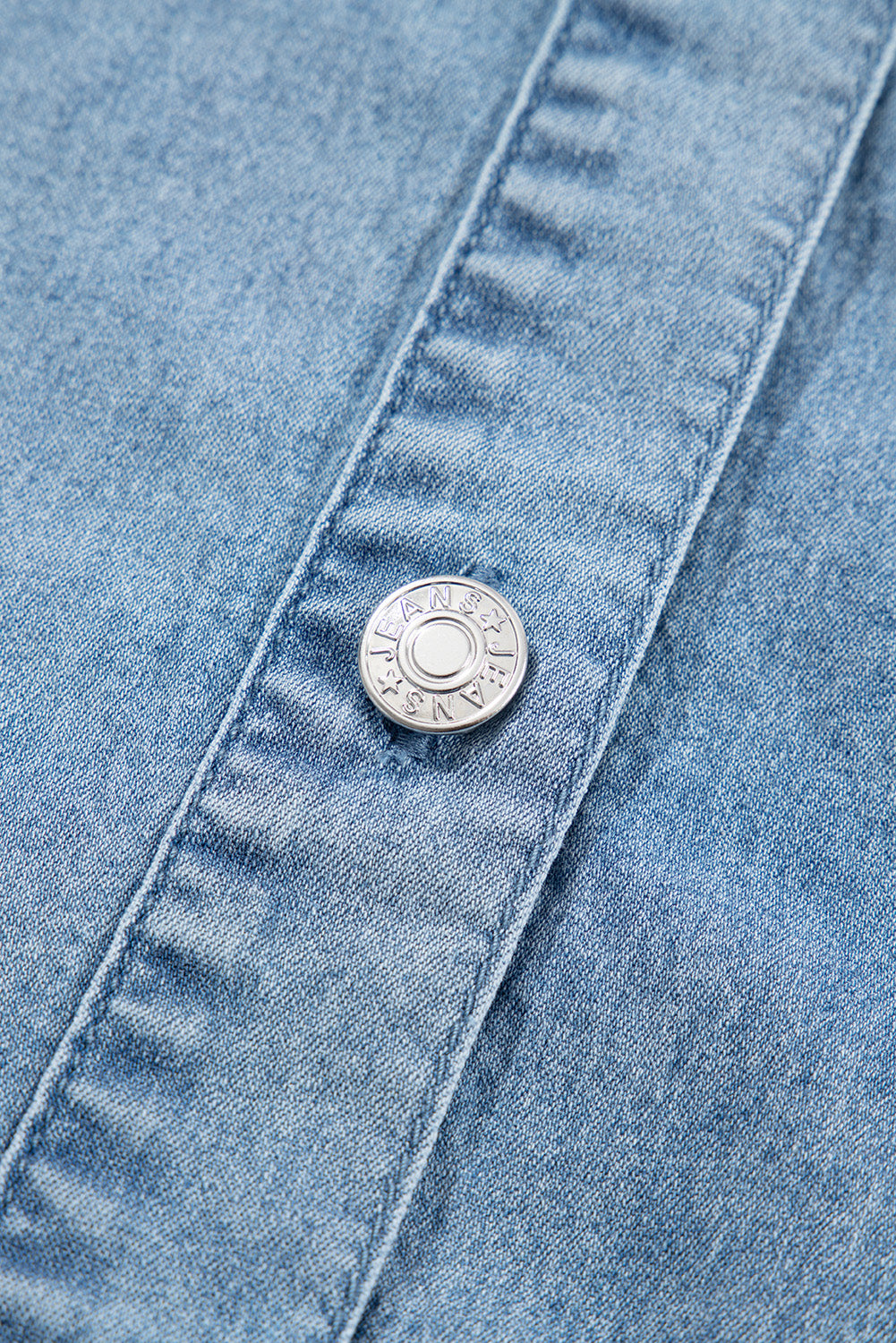 Light Blue Frilled Short Sleeve Button Up Loose Denim Shirt Dress