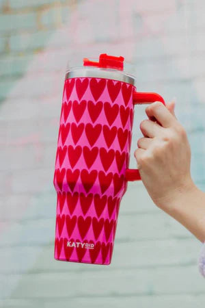 GIRLY RED HEARTS DESIGN TUMBLER WITH HANDLE