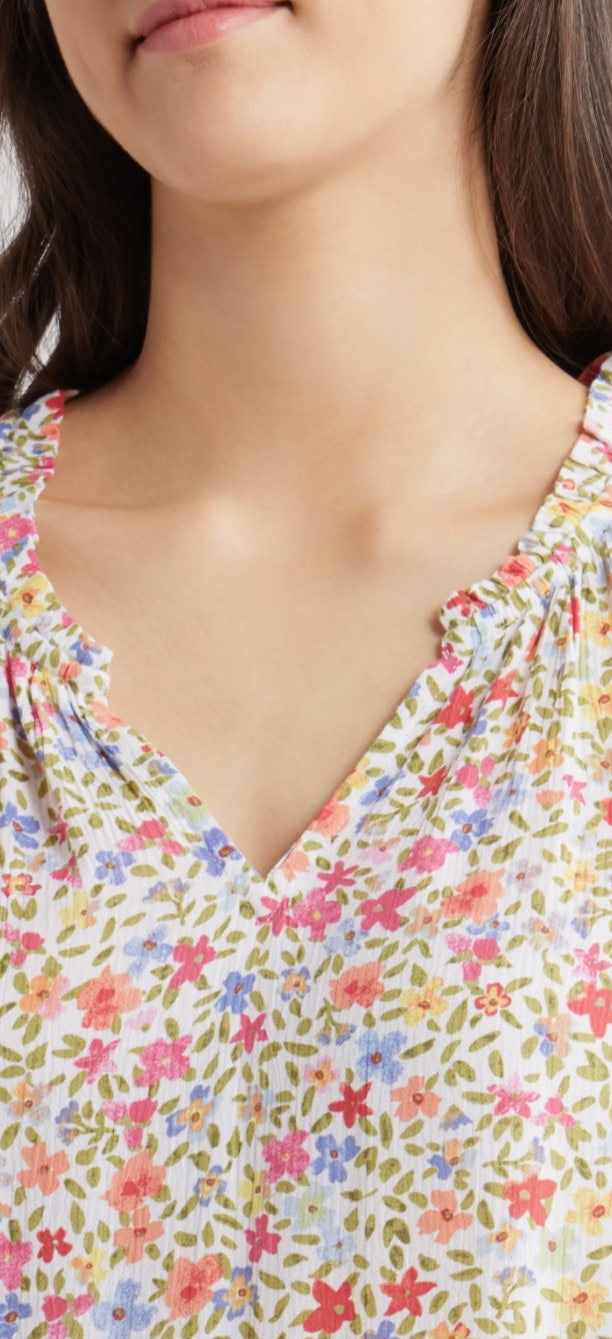 Ditzy Floral Print Tiered Dress