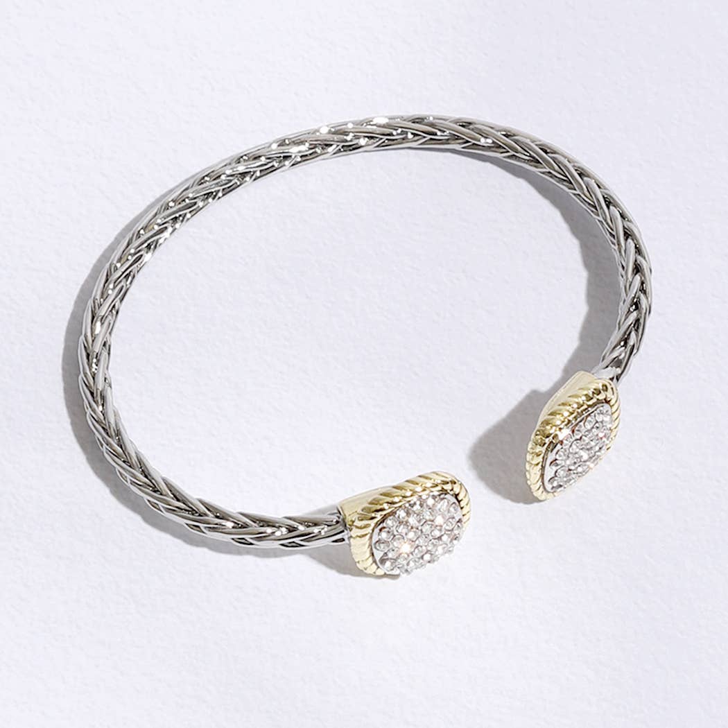 CZ Square Edge Designed Braided Bangle Bracelet