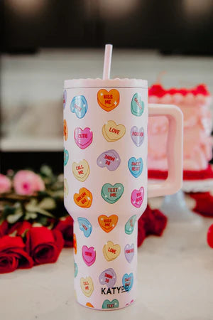 CANDY HEART VALENTINE'S TUMBLER CUP W/ HANDLE