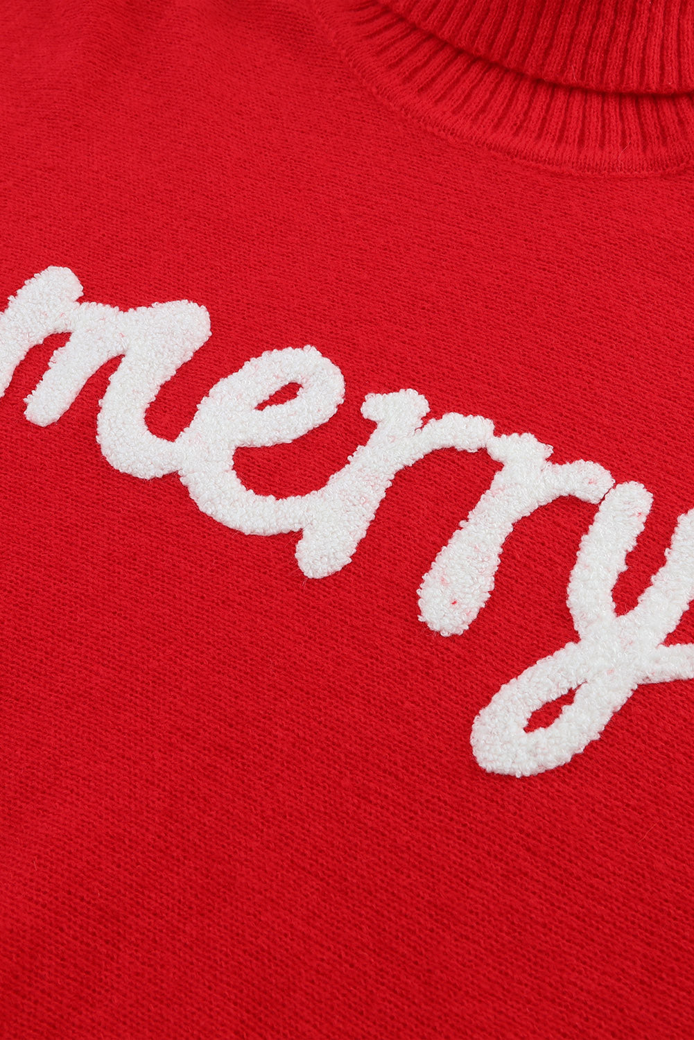 Merry Letter Embroidered High Neck Sweater