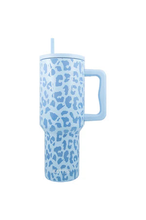 LIGHT BLUE LEOPARD 38 OZ TUMBLER WITH HANDLE