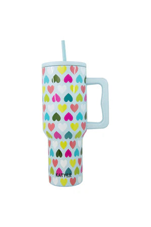 MULTICOLORED HEARTS MINT STAINLESS STEEL TUMBLER
