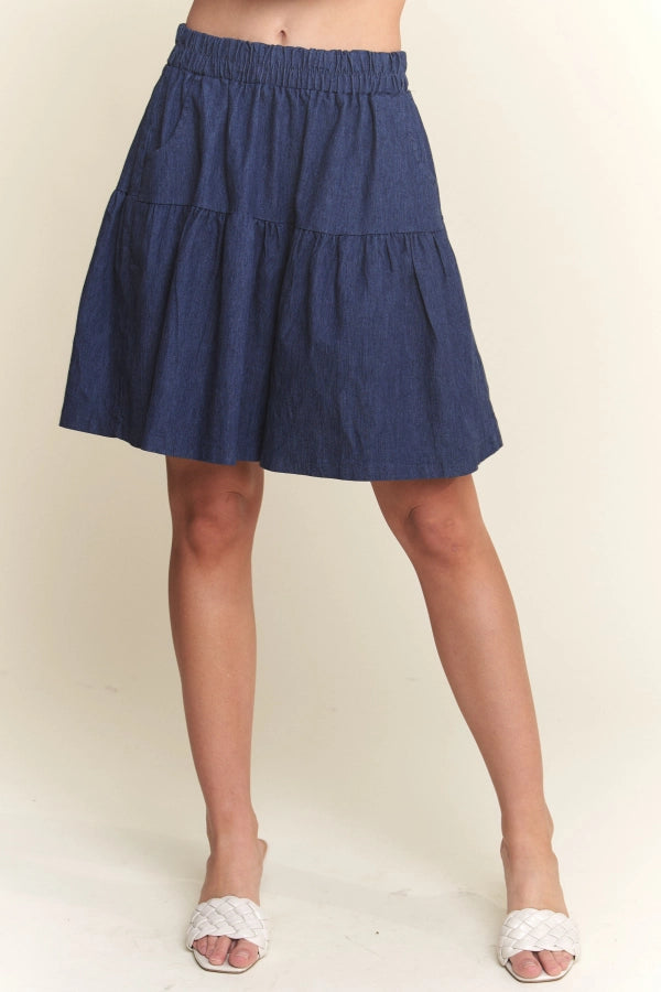 Wide Leg Tiered Denim Short