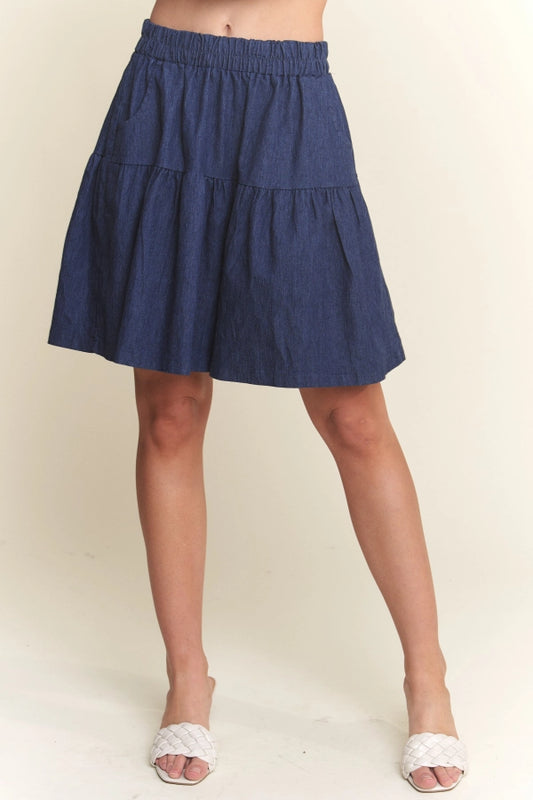 Wide Leg Tiered Denim Short