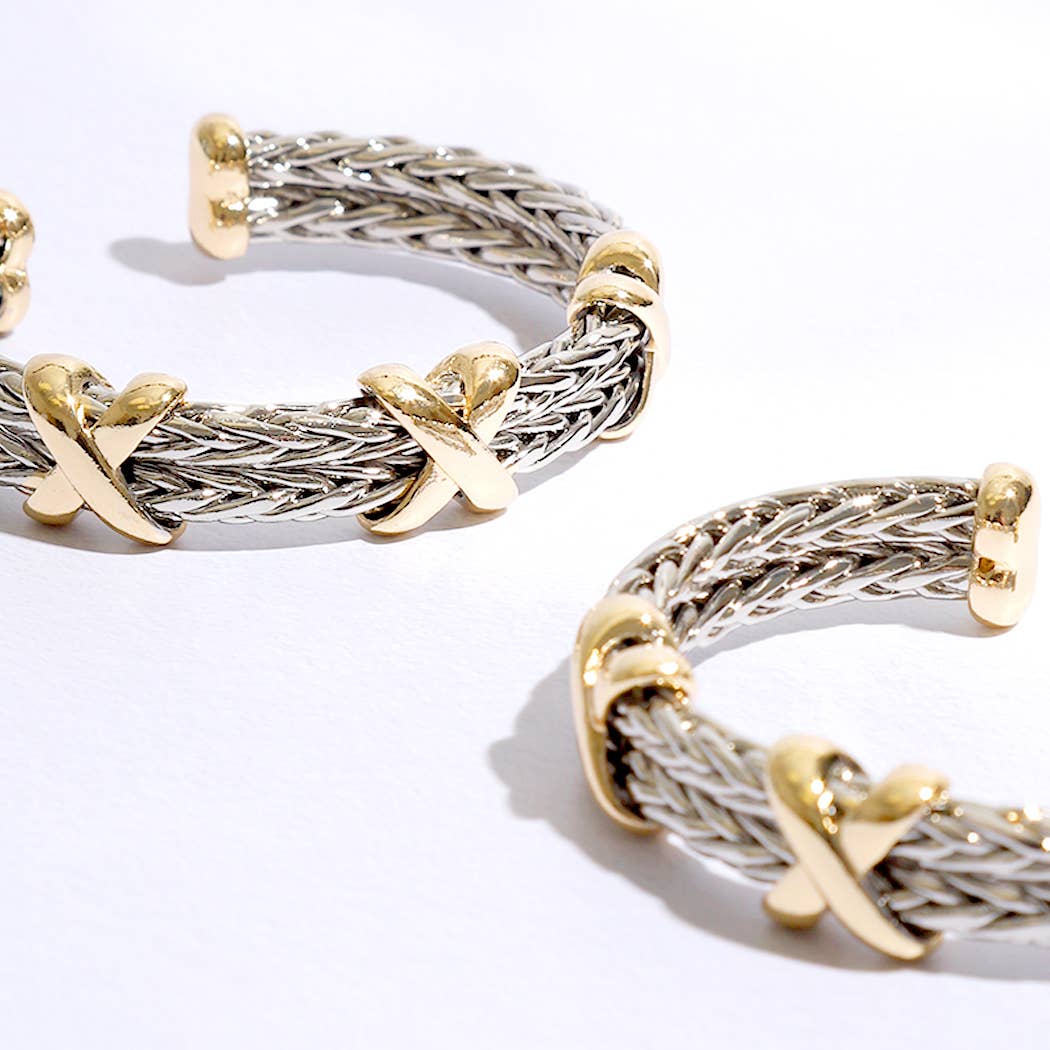 Braided Two Row Two Toned Bangle Bracelet