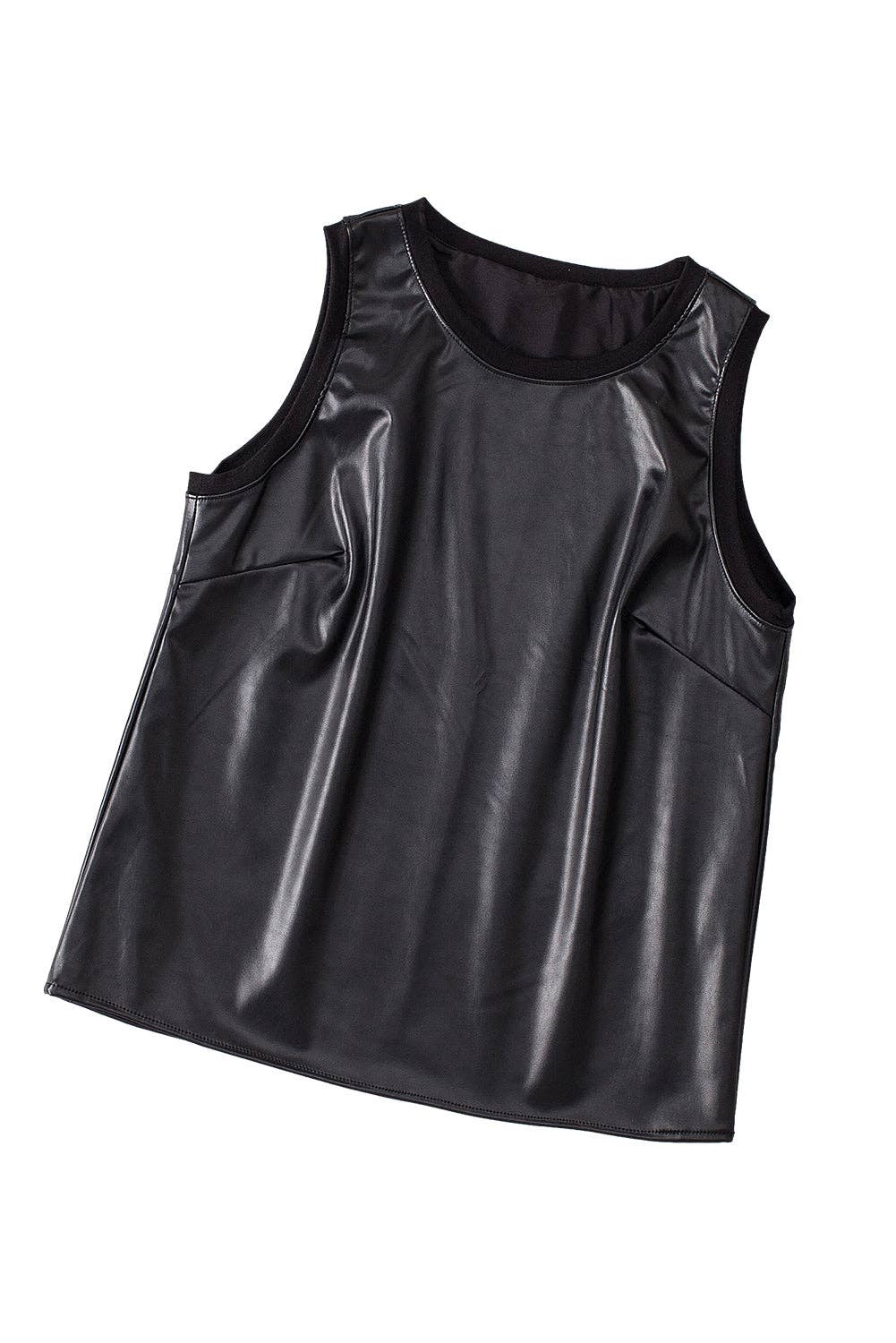 Faux Leather Crewneck Tank Top