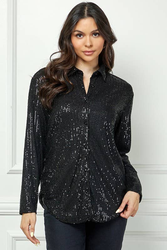 Long Sleeve Sequin Blouse