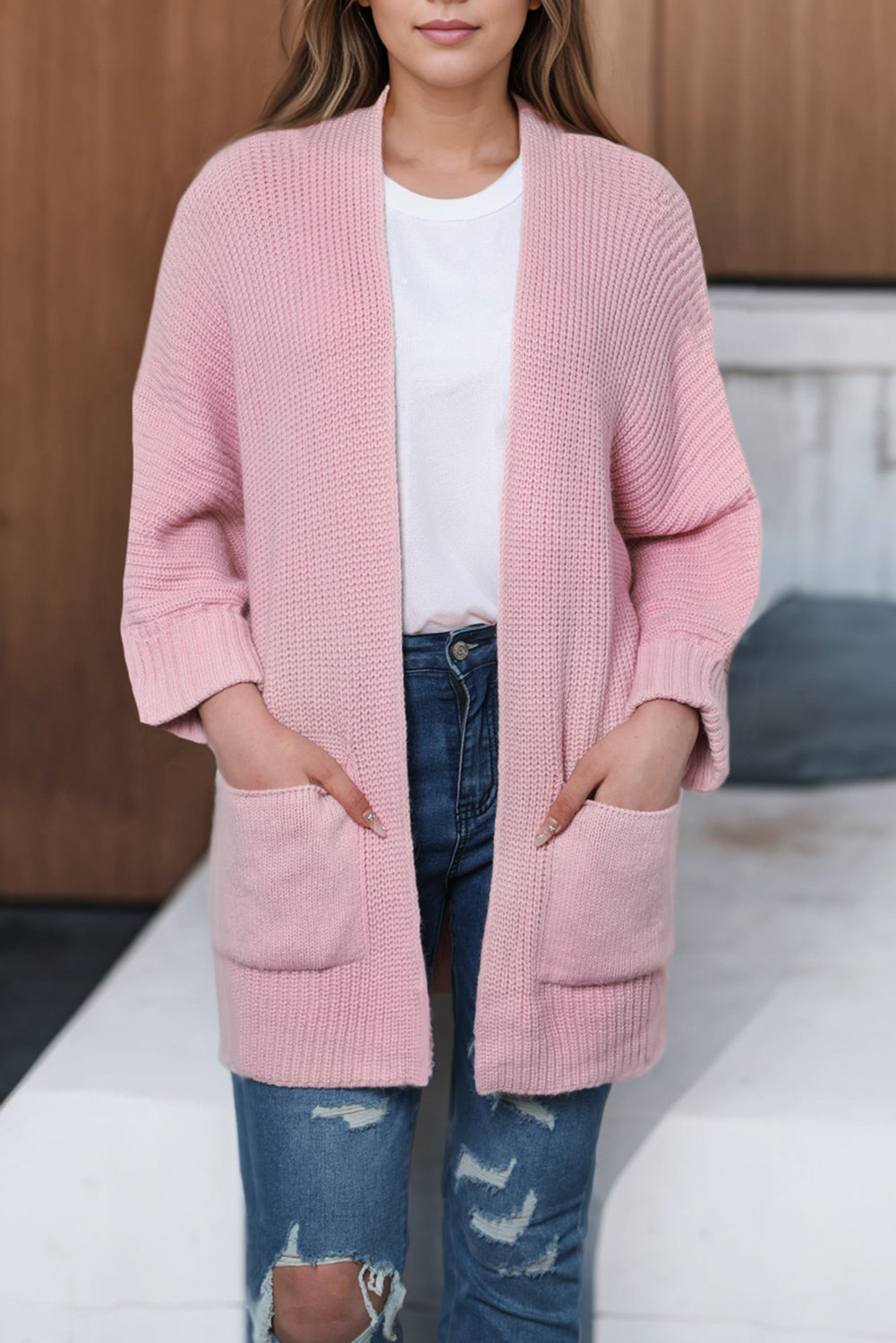 Oversized Fold Over Sleeve Open Front Cardigan