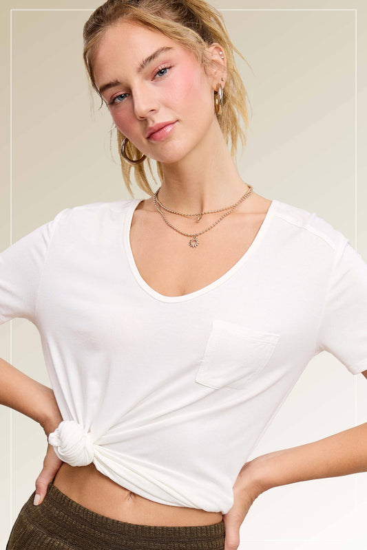 Super Soft Front Pocket Short Sleeve Basic Top