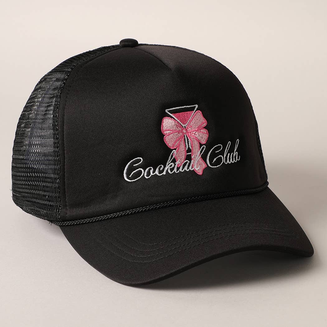 Bow Cocktail Club Embroidery Mesh Back Trucker Hat