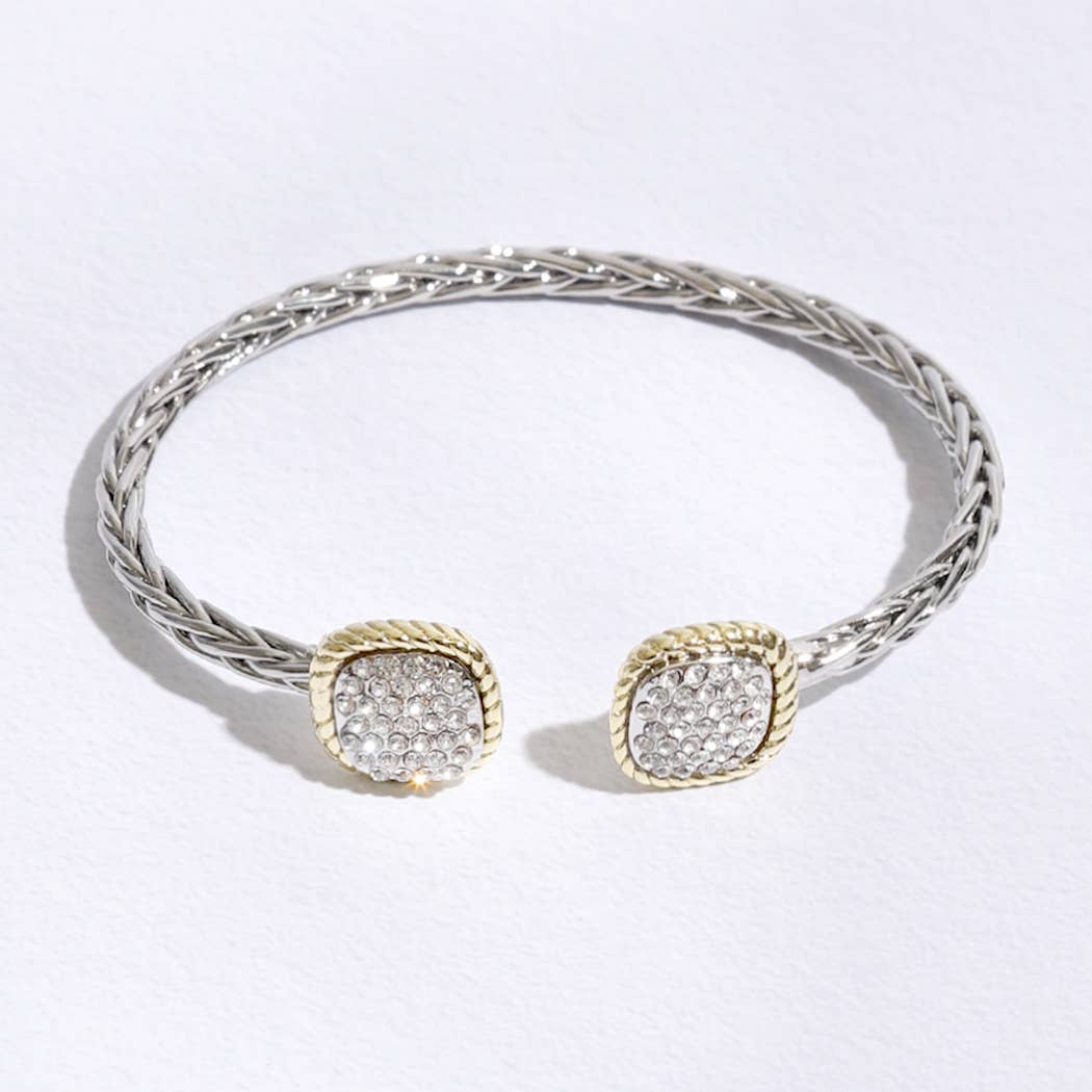 CZ Square Edge Designed Braided Bangle Bracelet