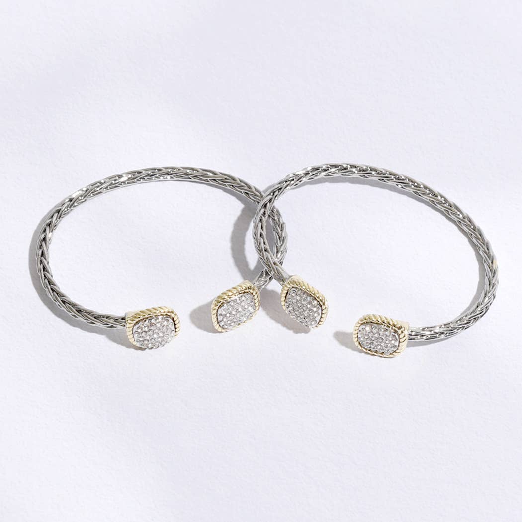 CZ Square Edge Designed Braided Bangle Bracelet