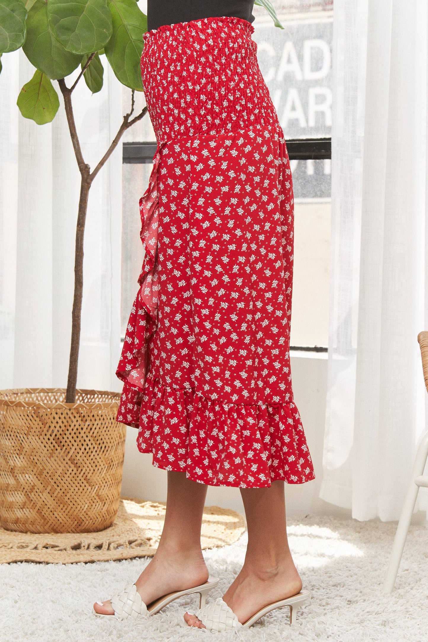 SMOCKING TOP FLORAL WRAP DRESS