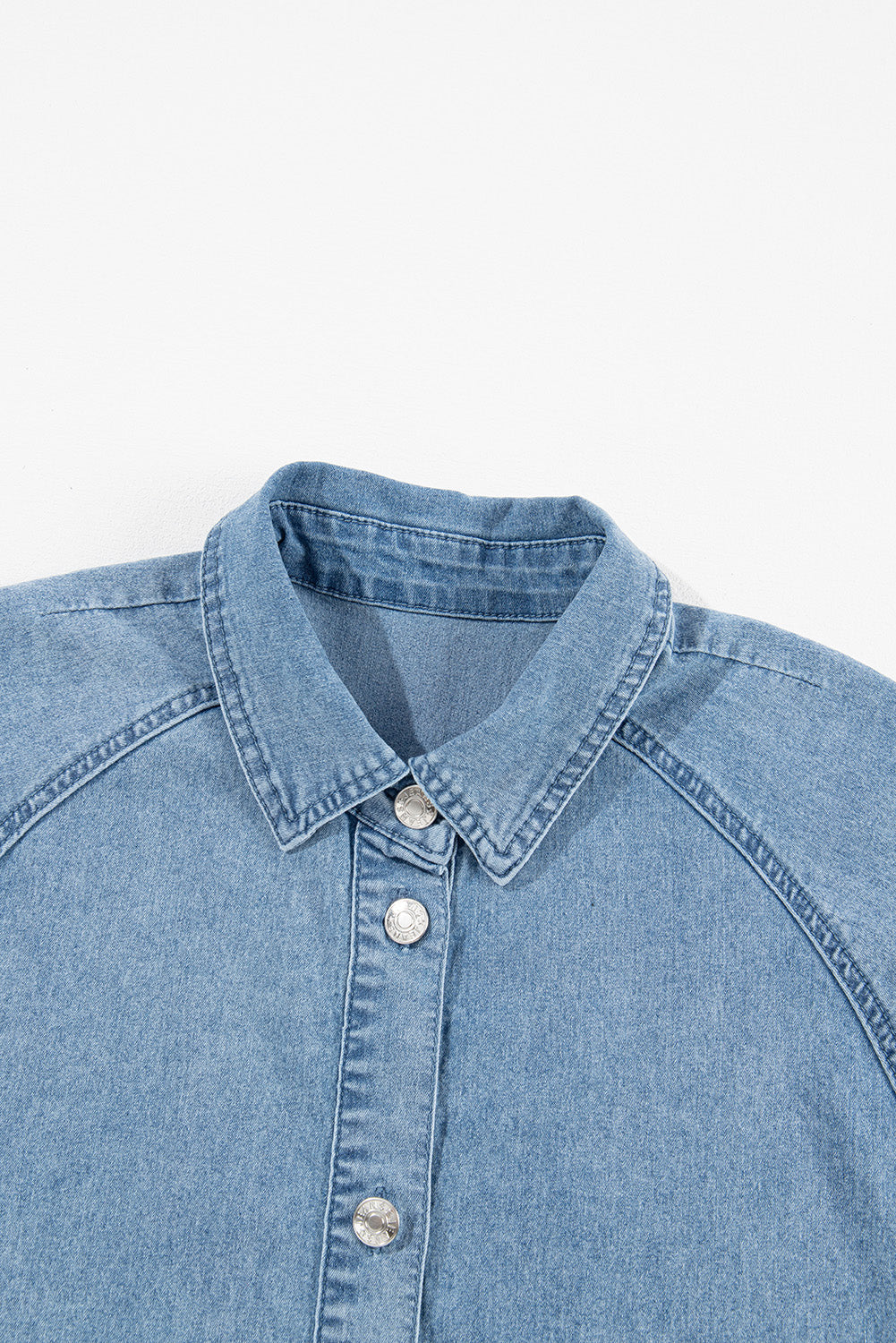 Light Blue Frilled Short Sleeve Button Up Loose Denim Shirt Dress