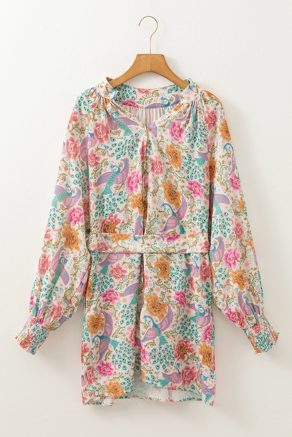 Multicolour Floral Print Bubble Sleeve Buttoned V Neck Mini Dress (In Shop)