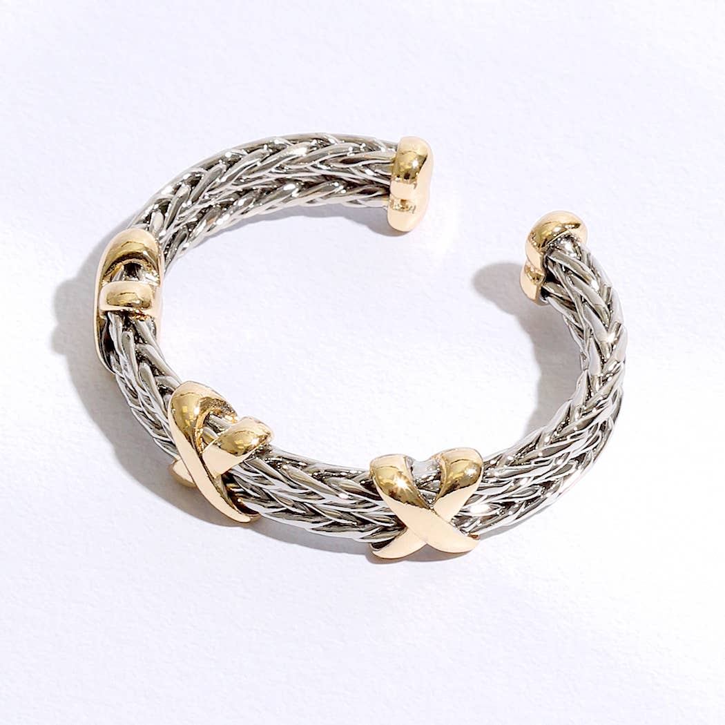 Braided Two Row Two Toned Bangle Bracelet