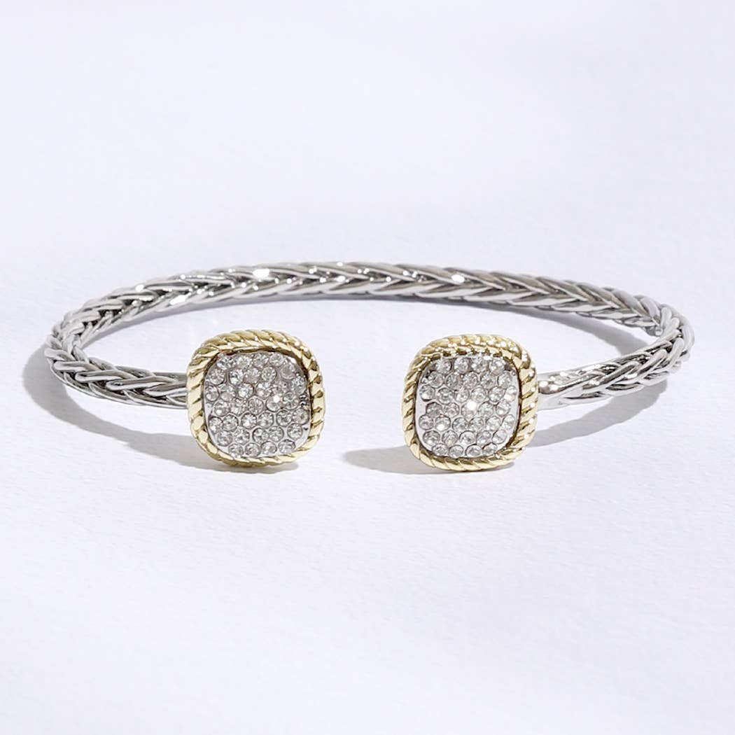 CZ Square Edge Designed Braided Bangle Bracelet