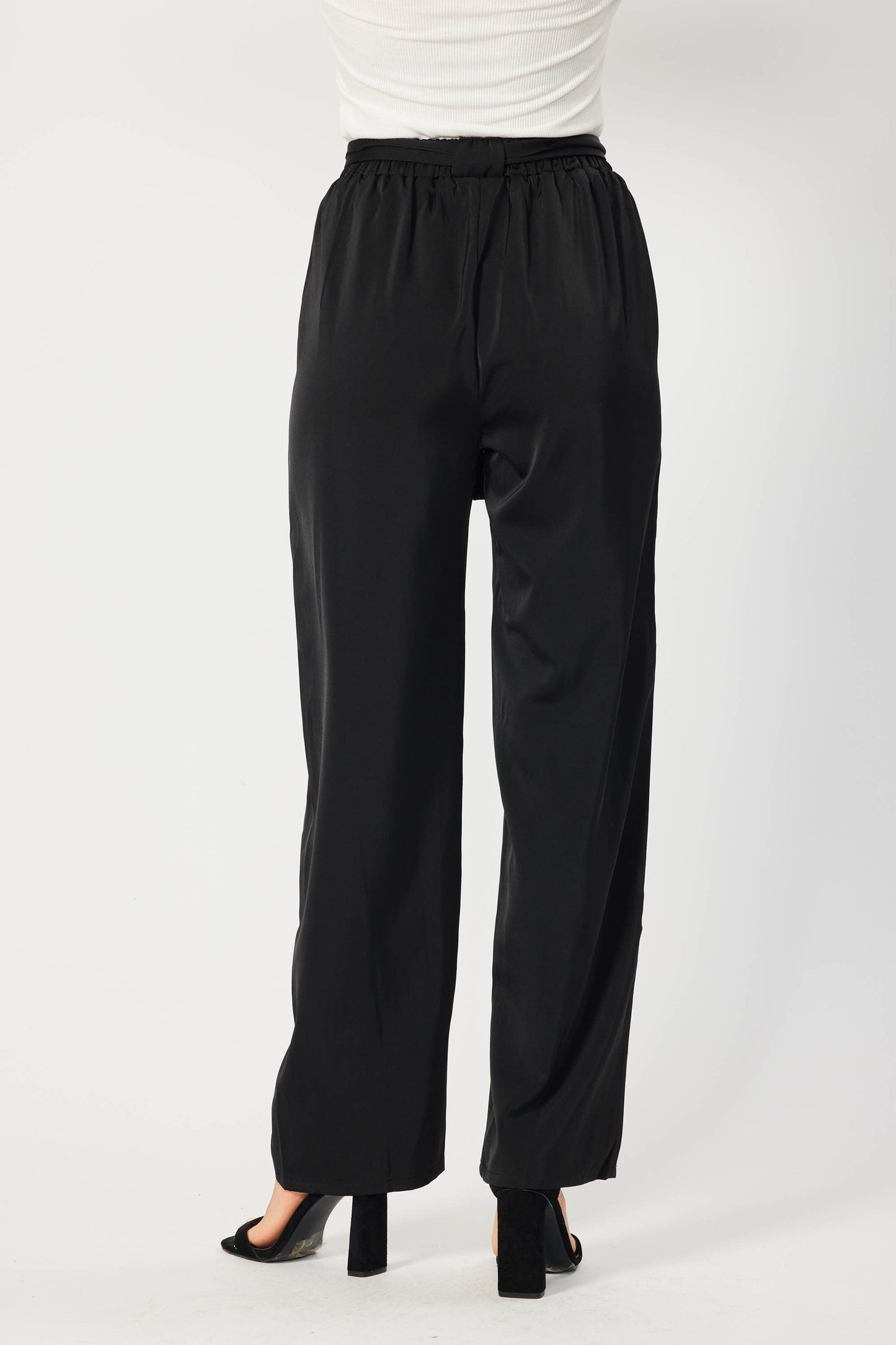SATIN TROUSER FEATURING BELT AMD ELASTIC WAIST BAND
