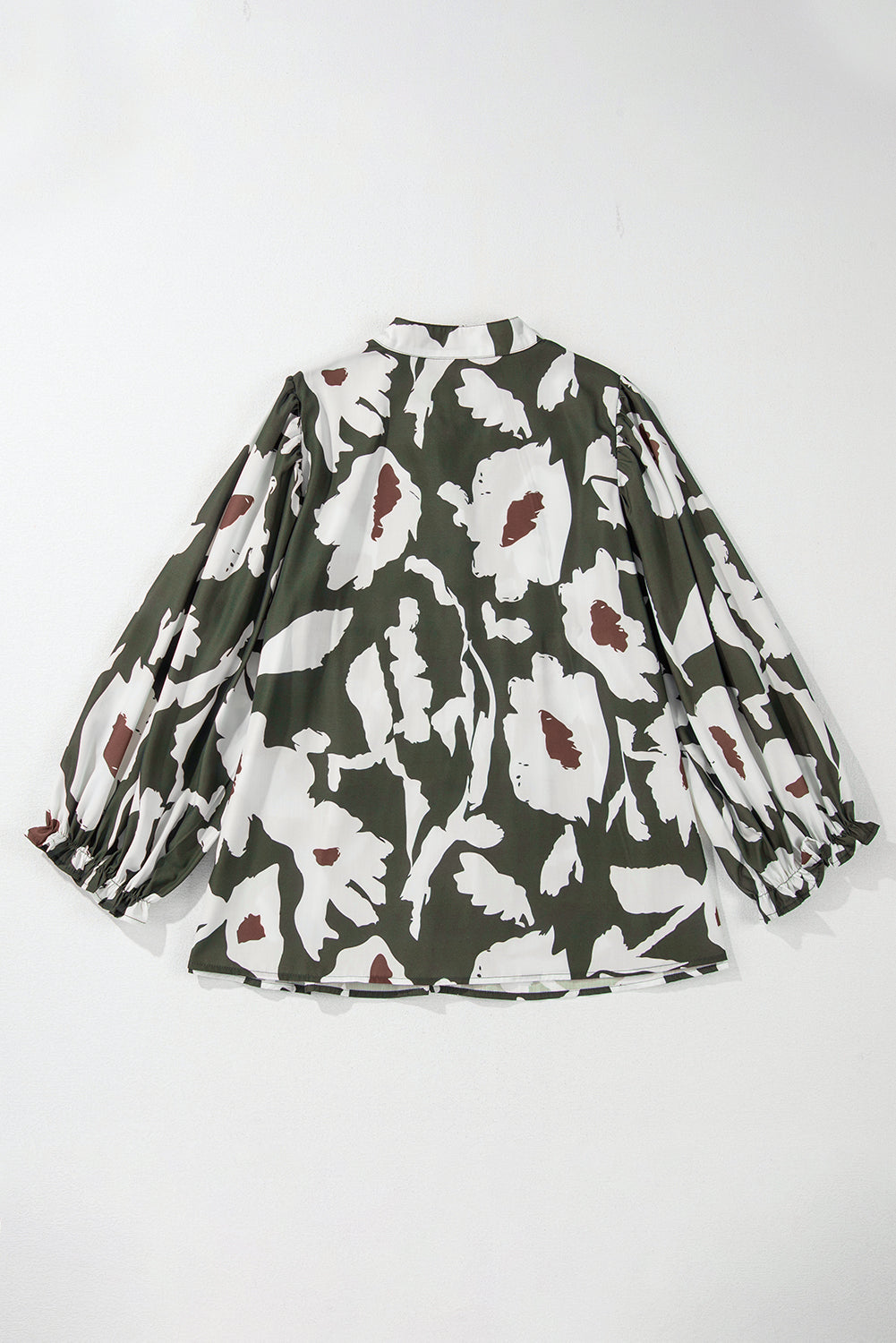 Four Leaf Clover Abstract Floral Print Puff Sleeve Half Button Blouse (In Shop)