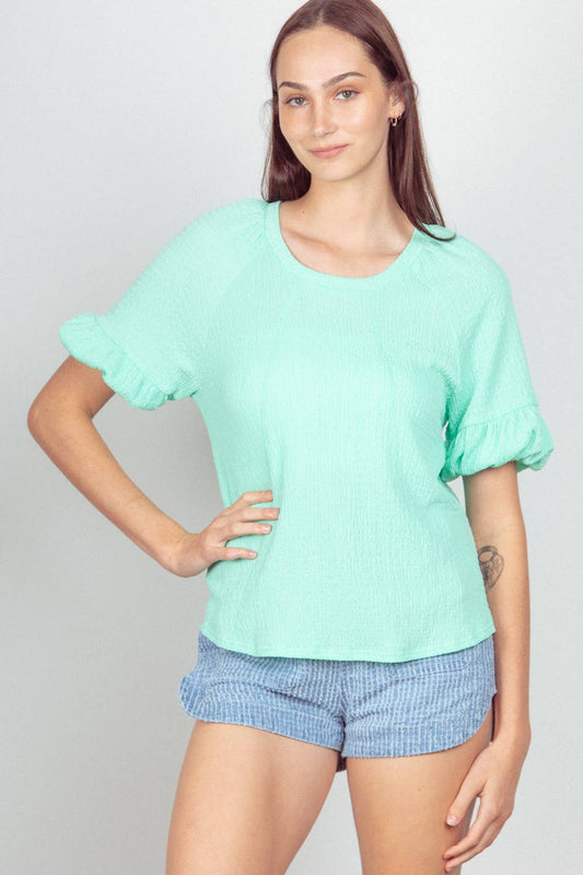 PLUS SIZE Half Puff Sleeve Crinkle Knit Top