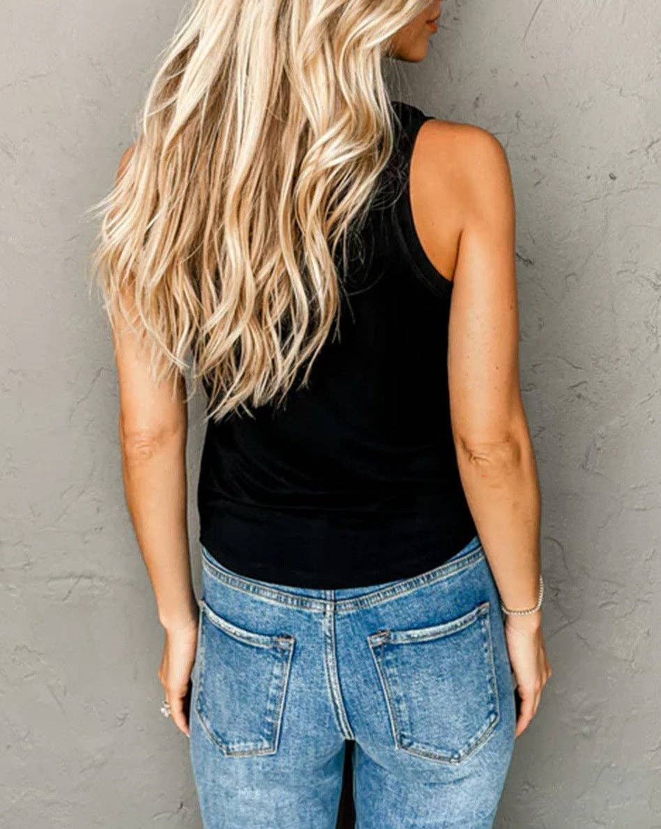 Faux Leather Crewneck Tank Top
