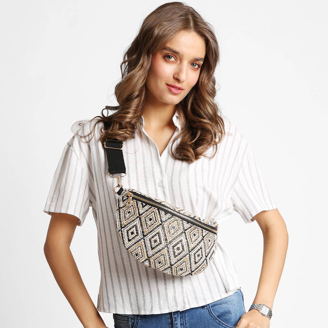 Diamond Pattern Adjustable Crossbody Belt Bag