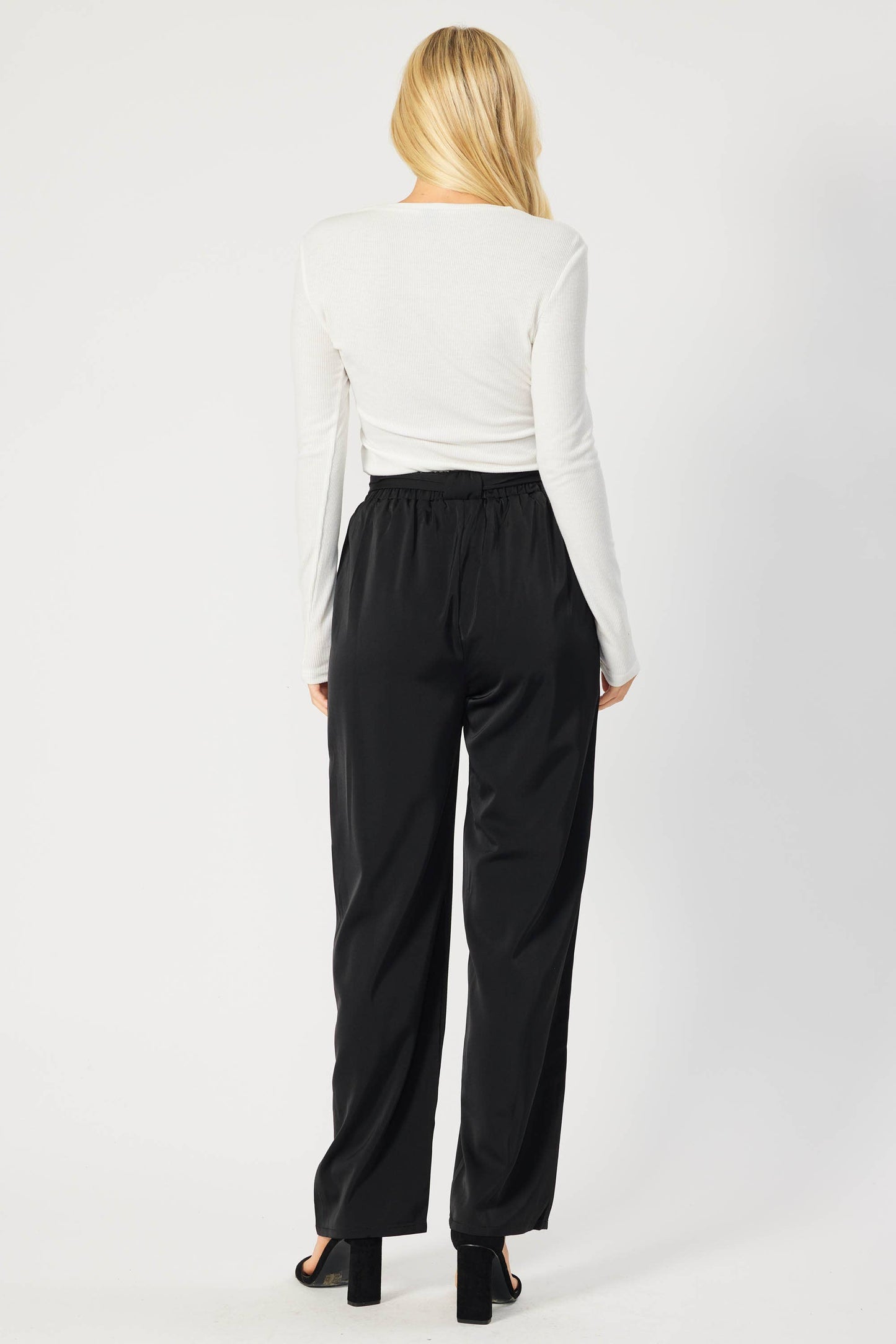 SATIN TROUSER FEATURING BELT AMD ELASTIC WAIST BAND