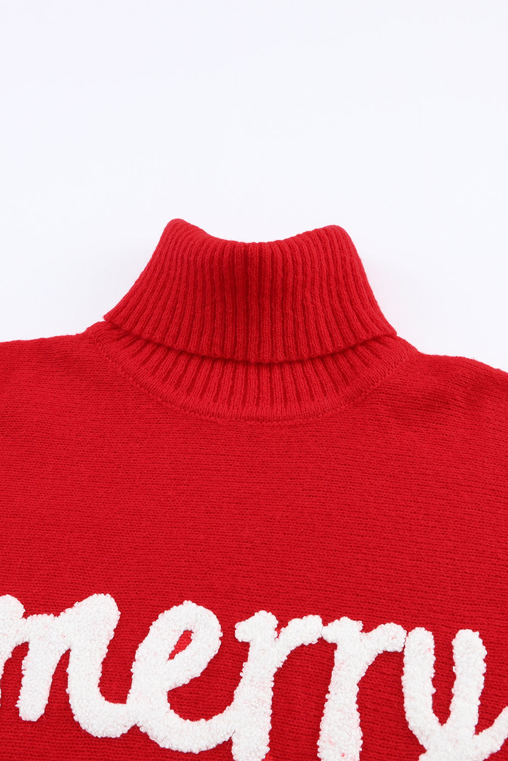Merry Letter Embroidered High Neck Sweater