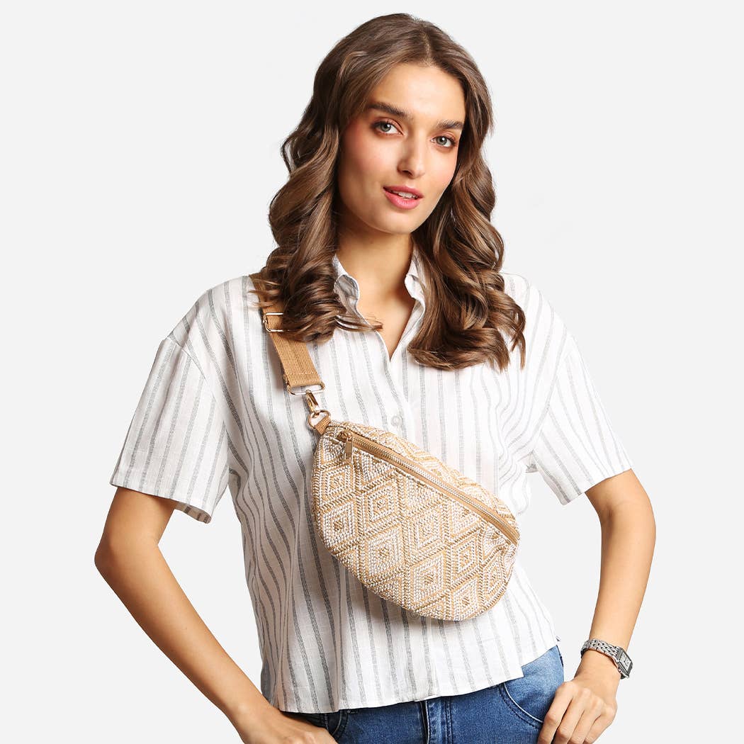 Diamond Pattern Adjustable Crossbody Belt Bag
