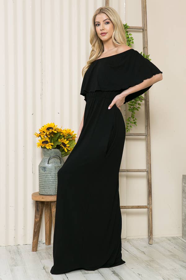 OFF SHOULDER MAXI DRESS WITH POCKET