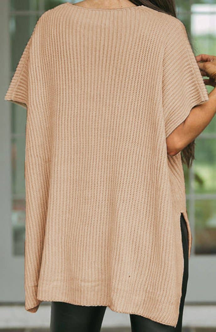 Short Sleeve Side Slit Oversized Sweater