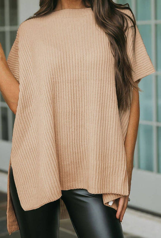 Short Sleeve Side Slit Oversized Sweater
